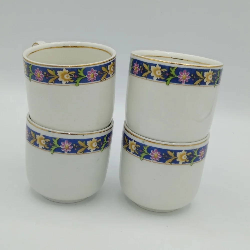 Johnson Brothers Oakworth Demitasse Gilt Gold Floral Tea Cups Set 4 Antique Vtg